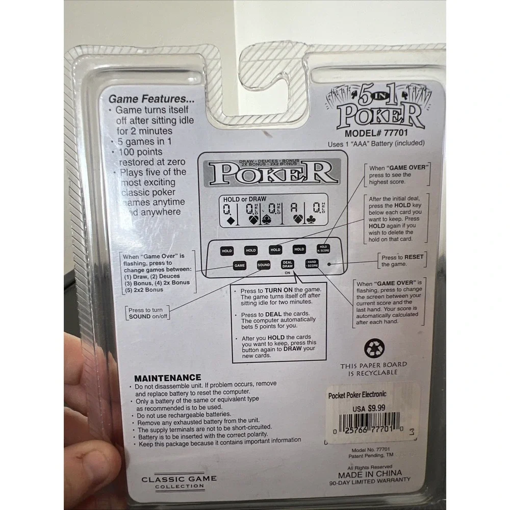 Classic 5-in-1 Poker Electronic Handheld Classic Game Collection Sealed Working